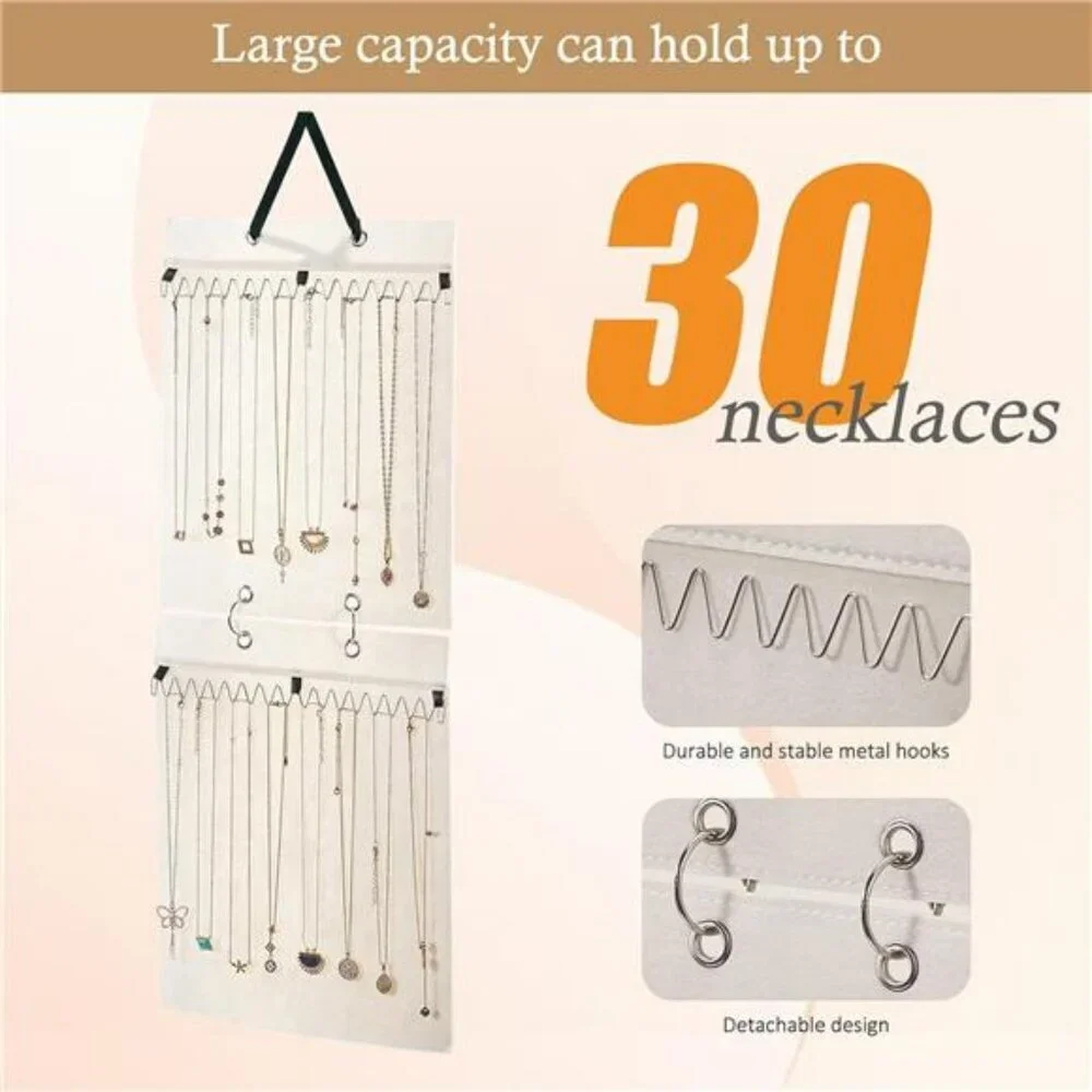 Hanging Necklace Holder Jewelry Organizer with 30 Hooks Wall Closet Door Storage